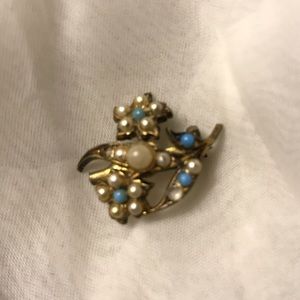 Vintage Pearl & Turquoise Brooch